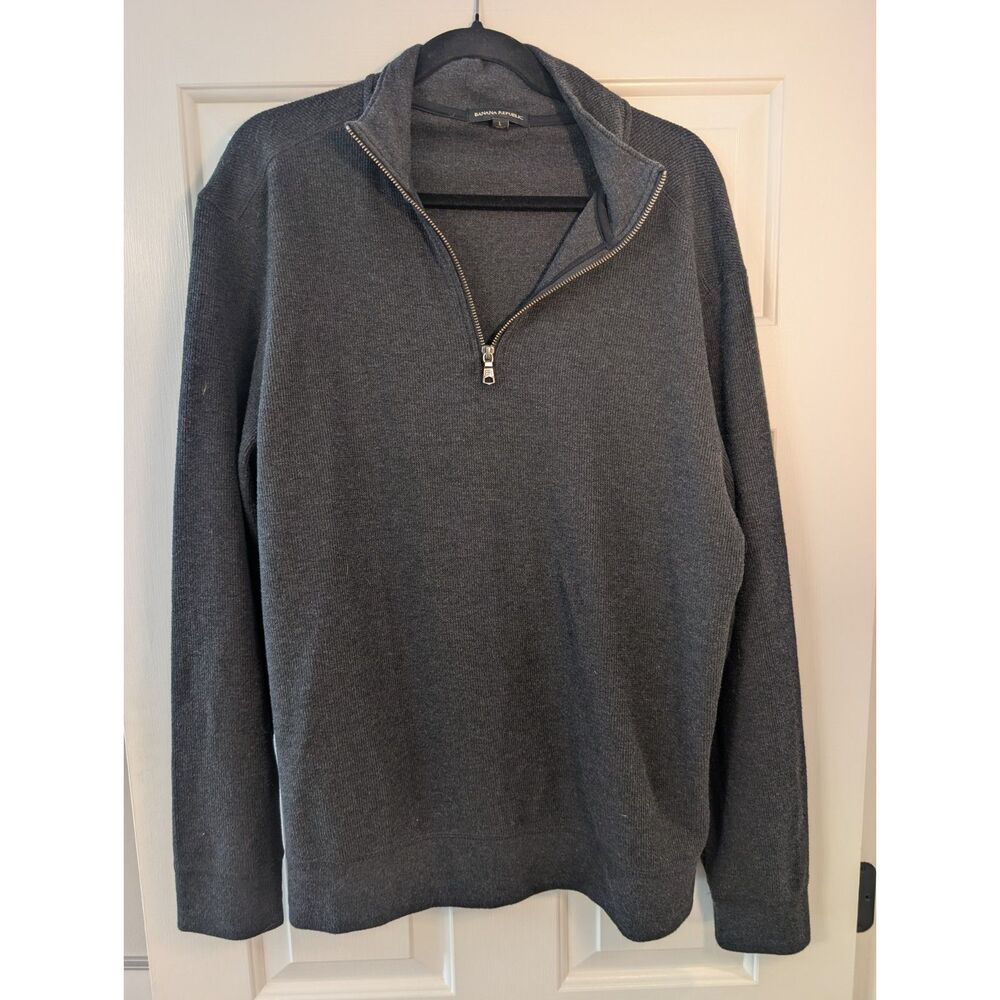 Banana Republic Quarter Zip Waffle Knit Sweater Charcoal Gray Men's L